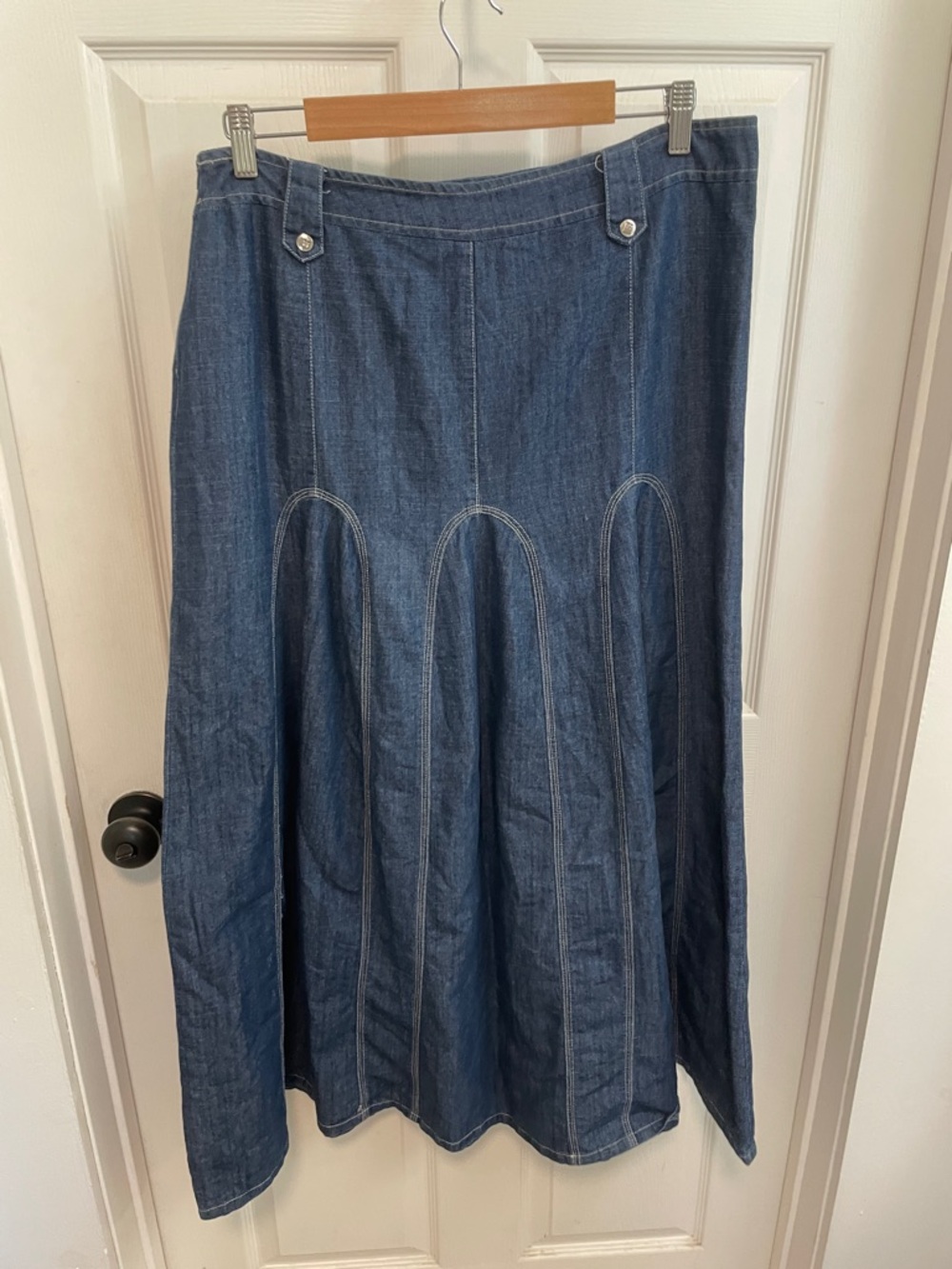 Women's Dark Blue Denim Maxi Skirt - Classic Paneled Design